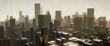 Abstract Cityscape In Warm Tones With Dusty Or Foggy Atmosphere. 3D Rendering