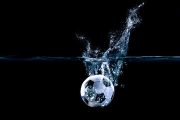 Sticker - Football ball in water . Mixed media