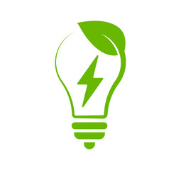 save energy symbol. light bulb with a energy icon and green leaf. eco friendly, environmentally. eco