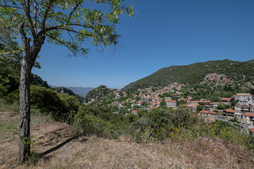 View of Stemnitsa, a traditional charming mountain village, located by the Lousios River gorge, in Arcadia, Peloponnese, Greece.