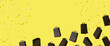 Banner with black sale shopping bags are flying and sparkles on yellow background with copy space