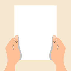 Hands holding empty banner vector isolated. Illustration of hands holding white paper sheet. Empty space for message.