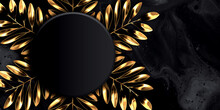 Gold Stem Close Up Monstera Deliciosa Plant And Fern Detail Black Marble