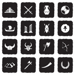 Ancient Icons. Grunge Black Flat Design. Vector Illustration.