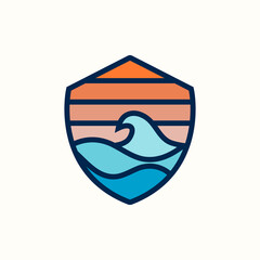 Modern ocean wave shield logo illustration design