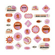 © oxygen_8 - Vector set of retro fast food stickers. Colorful patch badges for junk food cafe.