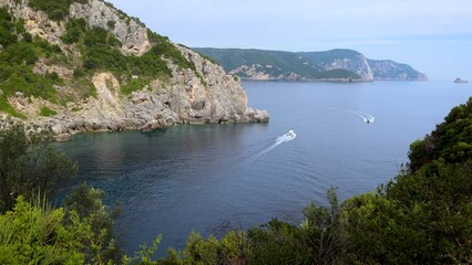 Canvas Print - Rocky coast in Palaiokastritsa village, Corfu Island, Greece, 4k video