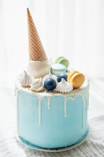 Birthday Ice Cream Macaroon Turquoise Cake 