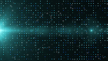 Wall Mural - Motion graphic background animation, Futuristic mysterious flowing digital particles wave de-focus virtual reality abstract cyber space environment background.