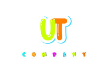 Letters UT Creative Logo For Kids Toy Store, School, Company, Agency. Stylish Colorful Alphabet Logo Vector Template