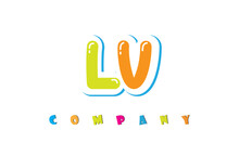 Letters LV Creative Logo For Kids Toy Store, School, Company, Agency. Stylish Colorful Alphabet Logo Vector Template