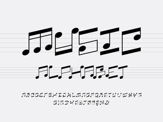 Wall Mural - vector of music note font and alphabet design with uppercase, numbers and symbols