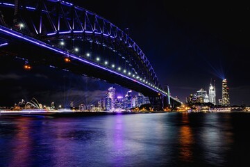 Poster - Shot of a Sydney Harbour Bridge at night in Australia