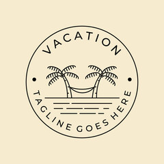 Wall Mural - vacation beach hammock line art badge logo vector minimalist design