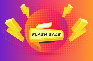 Flash Sale Shopping Poster or banner with Flash icon and text and yellow background. Flash Sales banner template design for social media and l Offer Flash Sale 