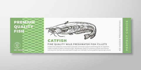Wall Mural - premium quality catfish vector packaging label design modern typography and hand drawn freshwater fi