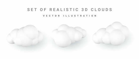 Wall Mural - 3d white clouds. set of round cartoon fluffy clouds isolated on a white background. vector illustrat