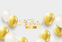 Happy Birthday Lettering Text Banner, Shiny Golden And Silver Color. Vector Editable