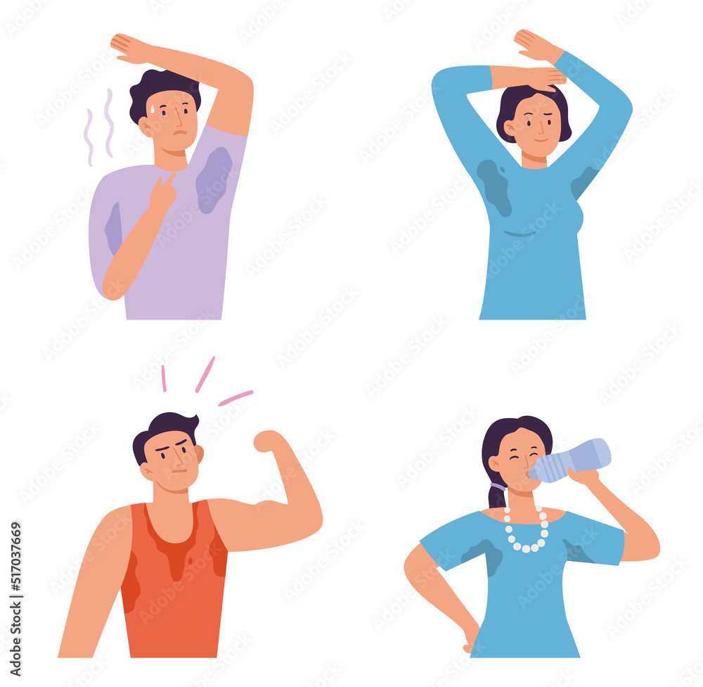 Sweating people. Smell from armpit after sport activity or hot day ...