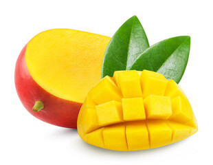 Wall Mural - mango isolated. half a mango, diced. fresh fruits.