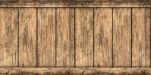 Seamless Wood Barrel Or Wooden Crate Or Shipping Box Background Texture. Tileable Rustic Grunge Redwood Or Oak Planks With Wooden Straps. Vintage Winery Freight Or Storage Concept 3D Rendering..