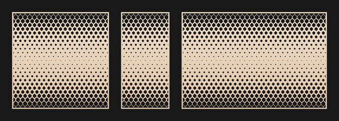 Aufkleber - Decorative panels for laser cutting. Vector cutout silhouette with abstract geometric pattern, halftone mesh, gradient effect. Laser cut stencil for wood, metal, plastic. Aspect ratio 1:1, 1:2, 3:2