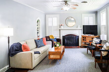 A Clean And Classic Airy Living Room Of A Small Cottage Short Term Rental