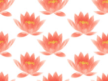 Seamless Pattern With Orange Water Lilies Isolated On White Background.