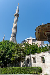 Hagia Sophia minaret in Istanbul, seen from the back of the basilica