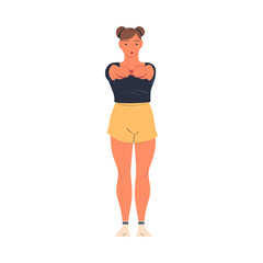 Wall Mural - Young Woman Character Standing with Stretched Hands Squatting Doing Sport at Home Vector Illustration