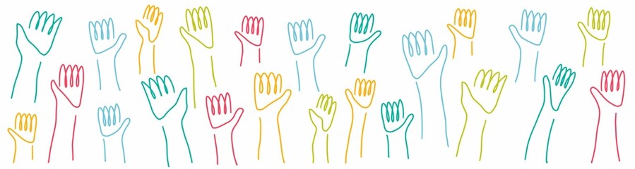 A pattern with a collection of raised hands, casually drawn by hand