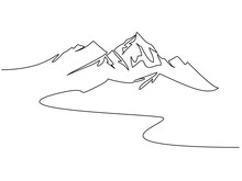 Mountains Landscape View. Continuous One Line Drawing.