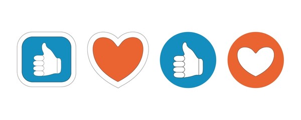 Wall Mural - Thumb up and heart icon. Vector like and love icon. Ready like and love button for website and mobile app.