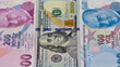 various banknotes. US dollar and Turkish lira photos.