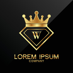 Wall Mural - Gold Diamond and Crown W Letter Logo Design vector Template