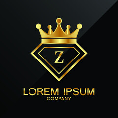 Wall Mural - Gold Diamond and Crown Z Letter Logo Design vector Template