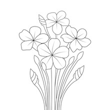 Balloon Flower Coloring Page Line Art With Blooming Petals And Leaves Illustration