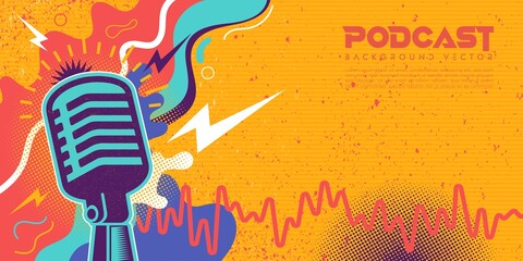 Colorful retro podcast background illustration
