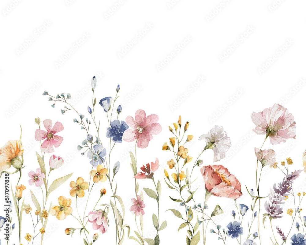 Watercolor floral seamless border. Hand painted frame of green leaves ...