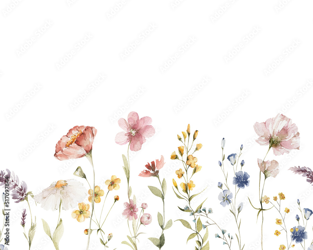 Ilustración de Stock Watercolor floral seamless border. Hand painted ...