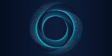 Vector Abstract Circle Frame With Wavy Rounded Lines Pattern Flowing In Blue Green Colors Isolated On Black Background For Concept Of Music, Technology, Ai