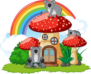 Sticker - Koala group with mushroom house