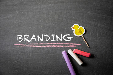 Wall Mural - branding, business and learning concept. text on a chalk board