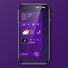 Purple Widget Menu User Interface Realistic Smartphone Design