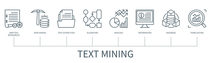 Text mining vector infographic in minimal outline style