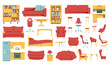 A set of furniture and furnishings.Vector images of cabinets, armchairs, sofas and chairs.