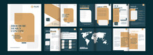Bi-Fold Brochure Template Collection With Double-Sides On Teal Blue Background.