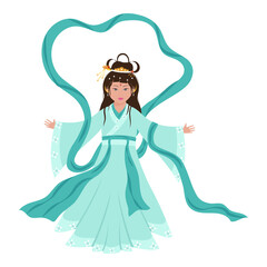 Poster - Character Of Chinese Goddess Wearing Costume On White Background.