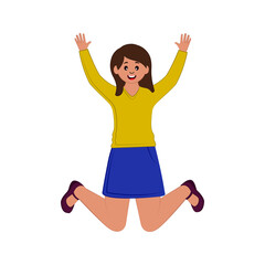 Poster - Character Of Cheerful Teenage Girl Jumping On White Background.