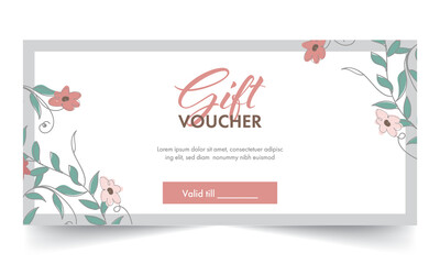 Wall Mural - Gift Voucher Banner Or Header Design Decorated With Floral On White Background.